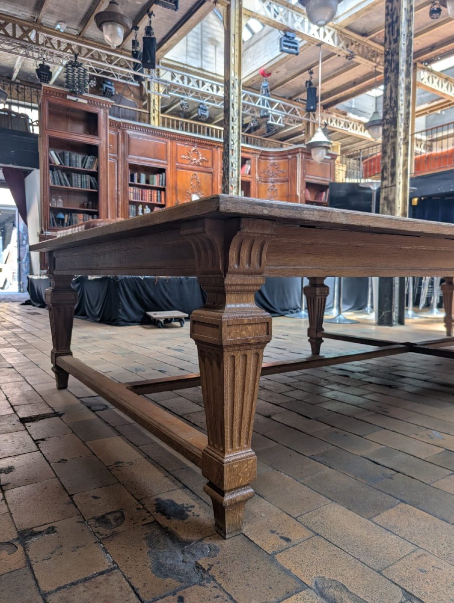 Grande table de conférence chêne marqueterie géométrique Banque de France — 398 × 180 cm-photo-1