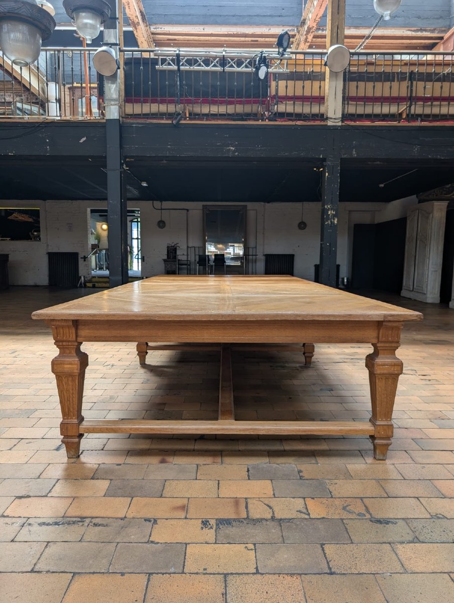Grande table de conférence chêne marqueterie géométrique Banque de France — 398 × 180 cm-photo-4