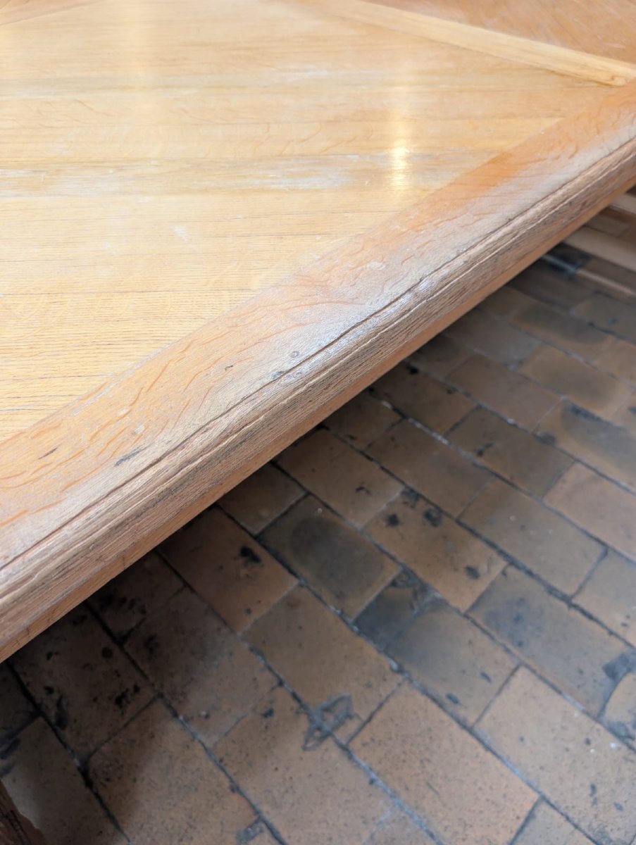 Grande table de conférence chêne marqueterie géométrique Banque de France — 398 × 180 cm-photo-6