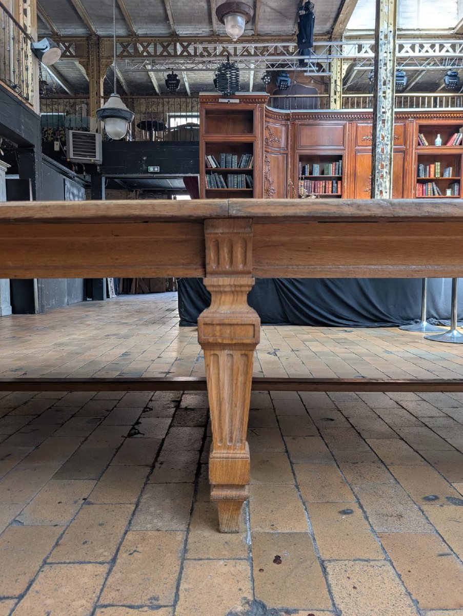 Grande table de conférence chêne marqueterie géométrique Banque de France — 398 × 180 cm-photo-7