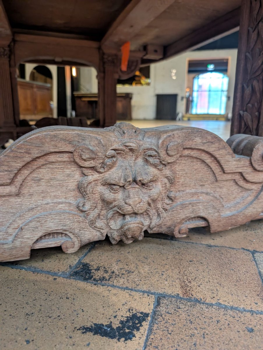 Antique Oval Oak Table With Carved Legs—columns With Lion Capitals, 268 × 170 Cm-photo-4