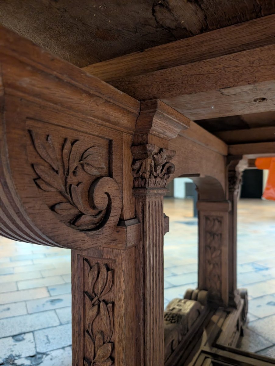 Antique Oval Oak Table With Carved Legs—columns With Lion Capitals, 268 × 170 Cm-photo-5