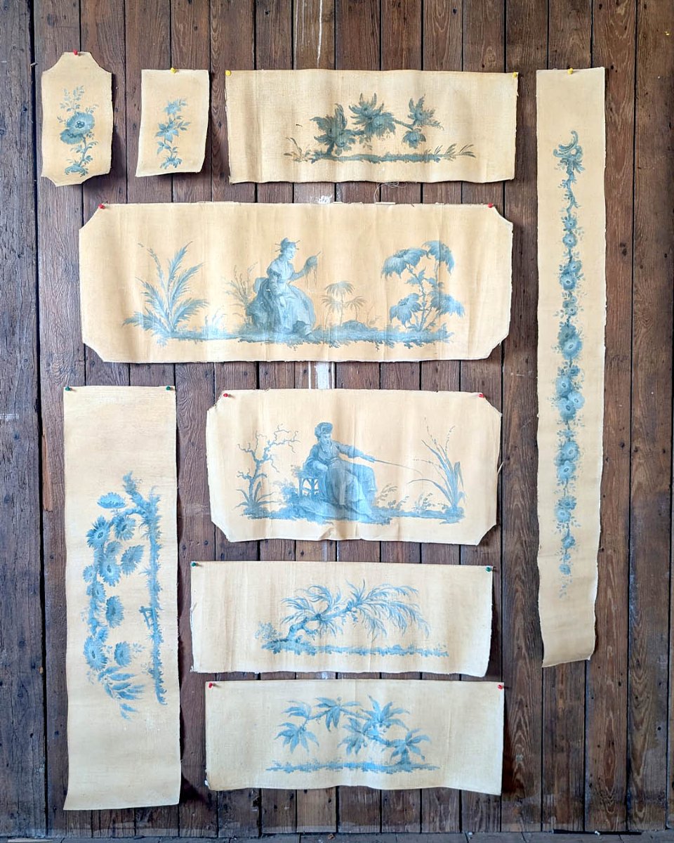 Ensemble de Fragments de Toiles Peintes à Décor de Chinoiseries-photo-3