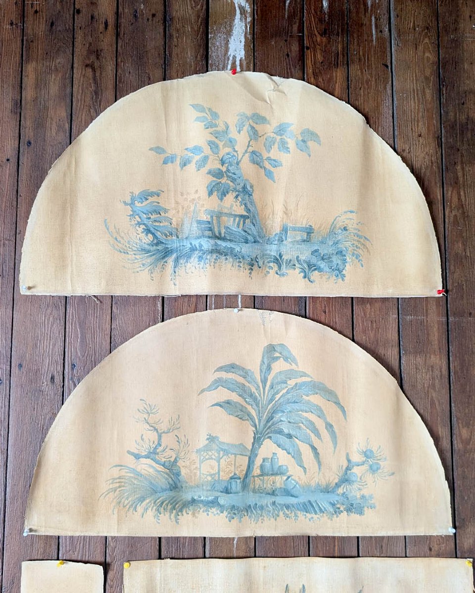 Ensemble de Fragments de Toiles Peintes à Décor de Chinoiseries-photo-4