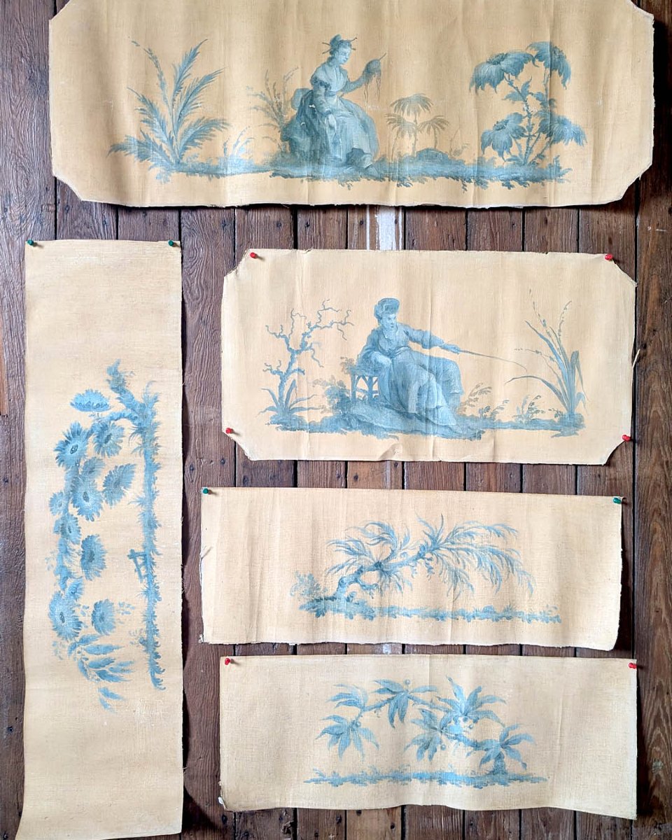 Ensemble de Fragments de Toiles Peintes à Décor de Chinoiseries-photo-1