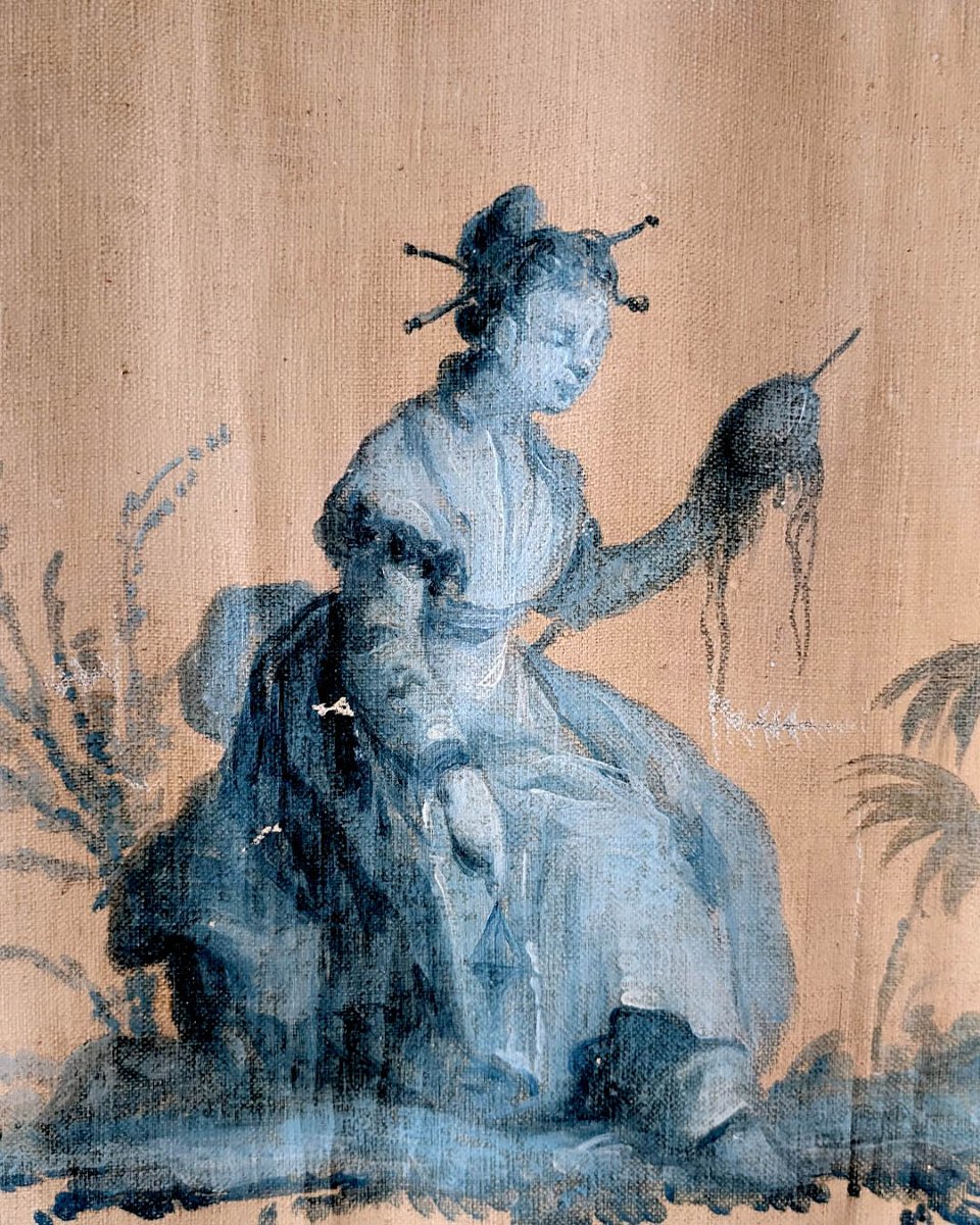 Ensemble de Fragments de Toiles Peintes à Décor de Chinoiseries-photo-8