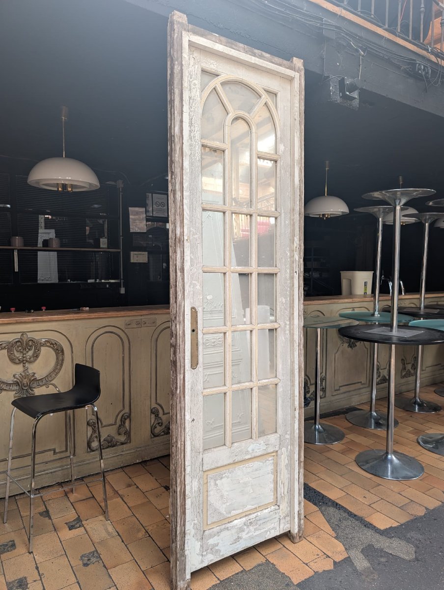 Porte miroir ancienne à bâti, petits bois néogothiques-photo-3
