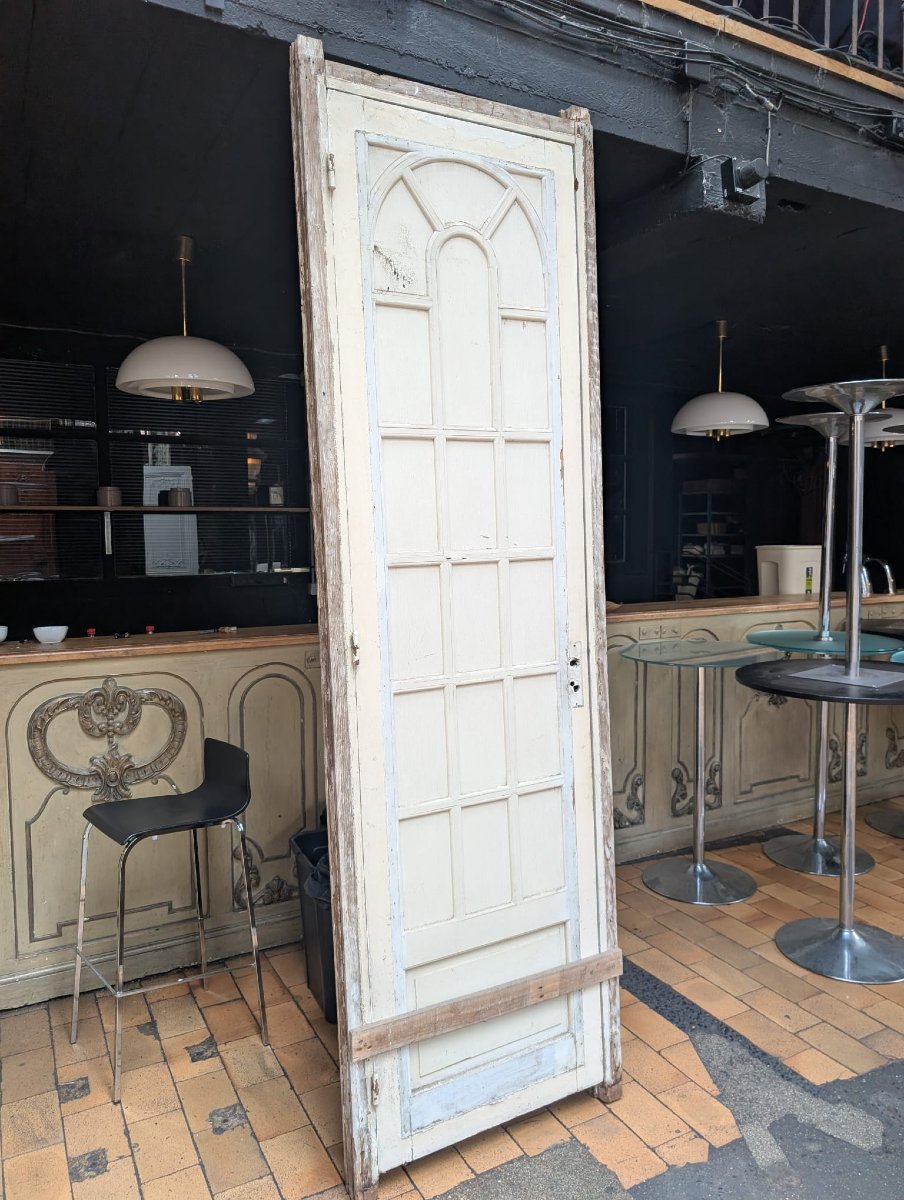 Porte miroir ancienne à bâti, petits bois néogothiques-photo-4
