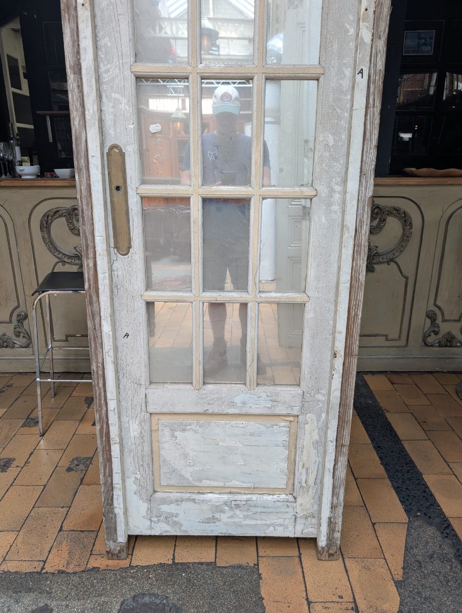 Porte miroir ancienne à bâti, petits bois néogothiques-photo-1