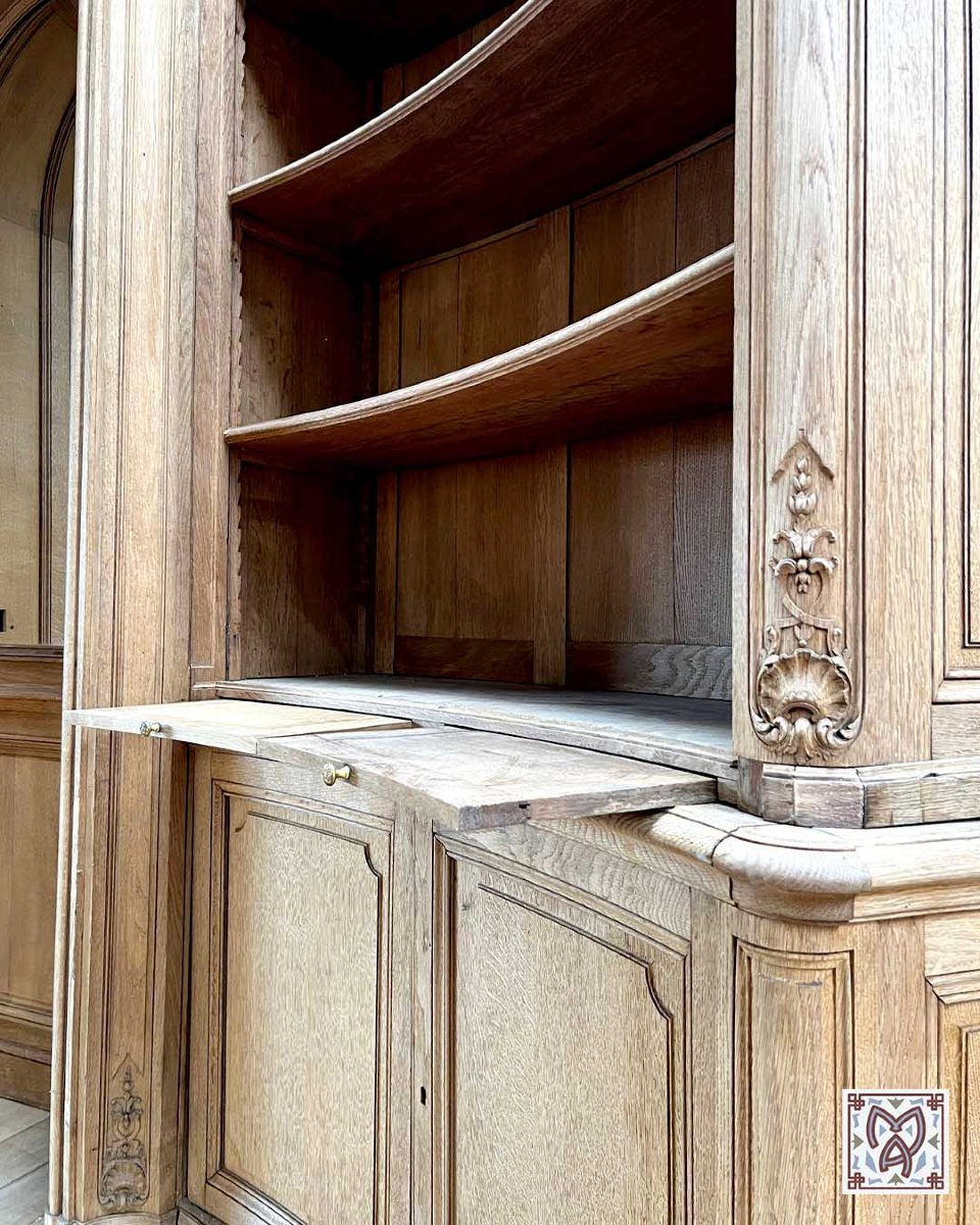 Oak Paneled Bookcase, Louis XV-style Corner Set-photo-4