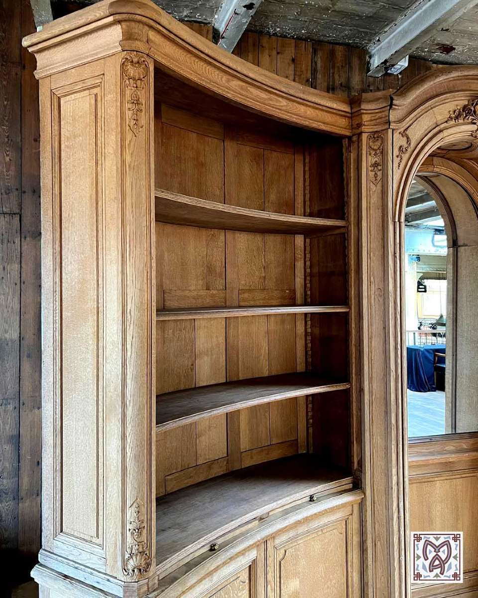 Oak Paneled Bookcase, Louis XV-style Corner Set-photo-2