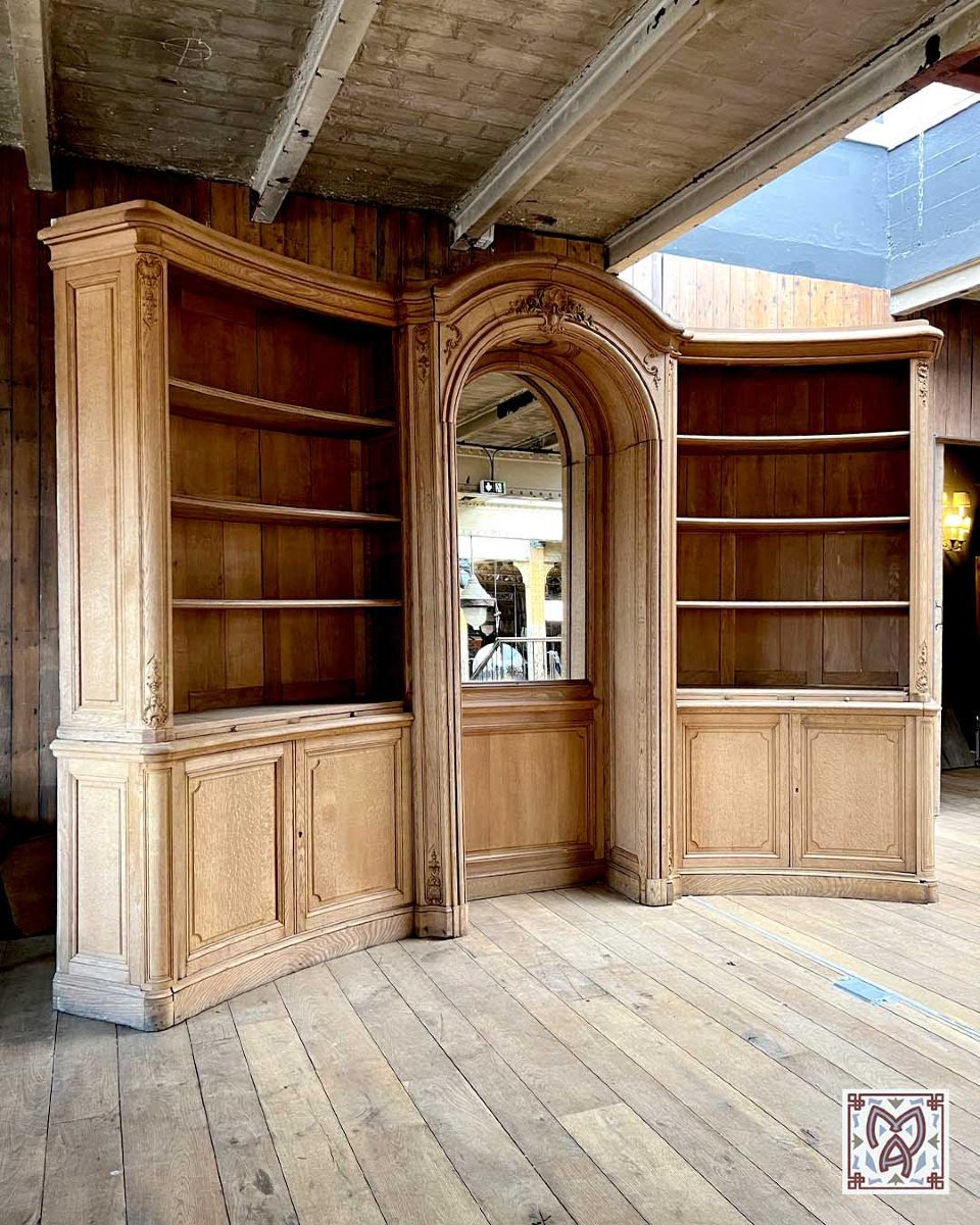 Oak Paneled Bookcase, Louis XV-style Corner Set
