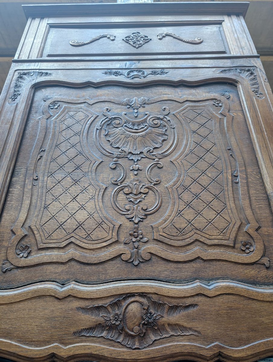 Cheminée et trumeau en chêne sculpté, style Louis XV, époque XIXe-photo-3