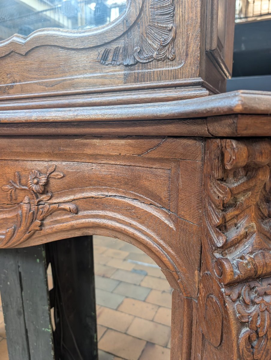 Cheminée et trumeau en chêne sculpté, style Louis XV, époque XIXe-photo-5