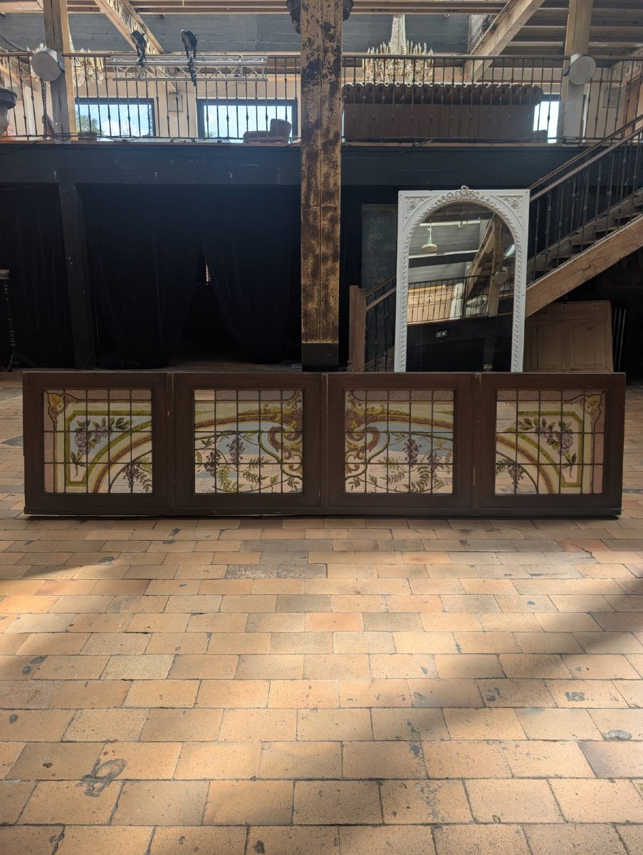 Quadriptyque de vitraux Art nouveau avec son imposte, vers 1900-photo-2