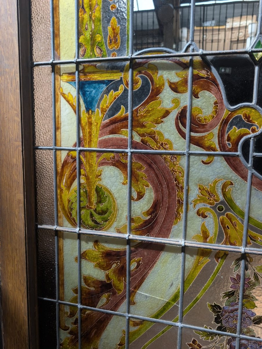 Quadriptyque de vitraux Art nouveau avec son imposte, vers 1900-photo-4