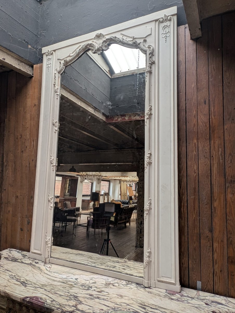 Louis XV-style Trumeau, Cream-lacquered, With An Antique Mirror-photo-3
