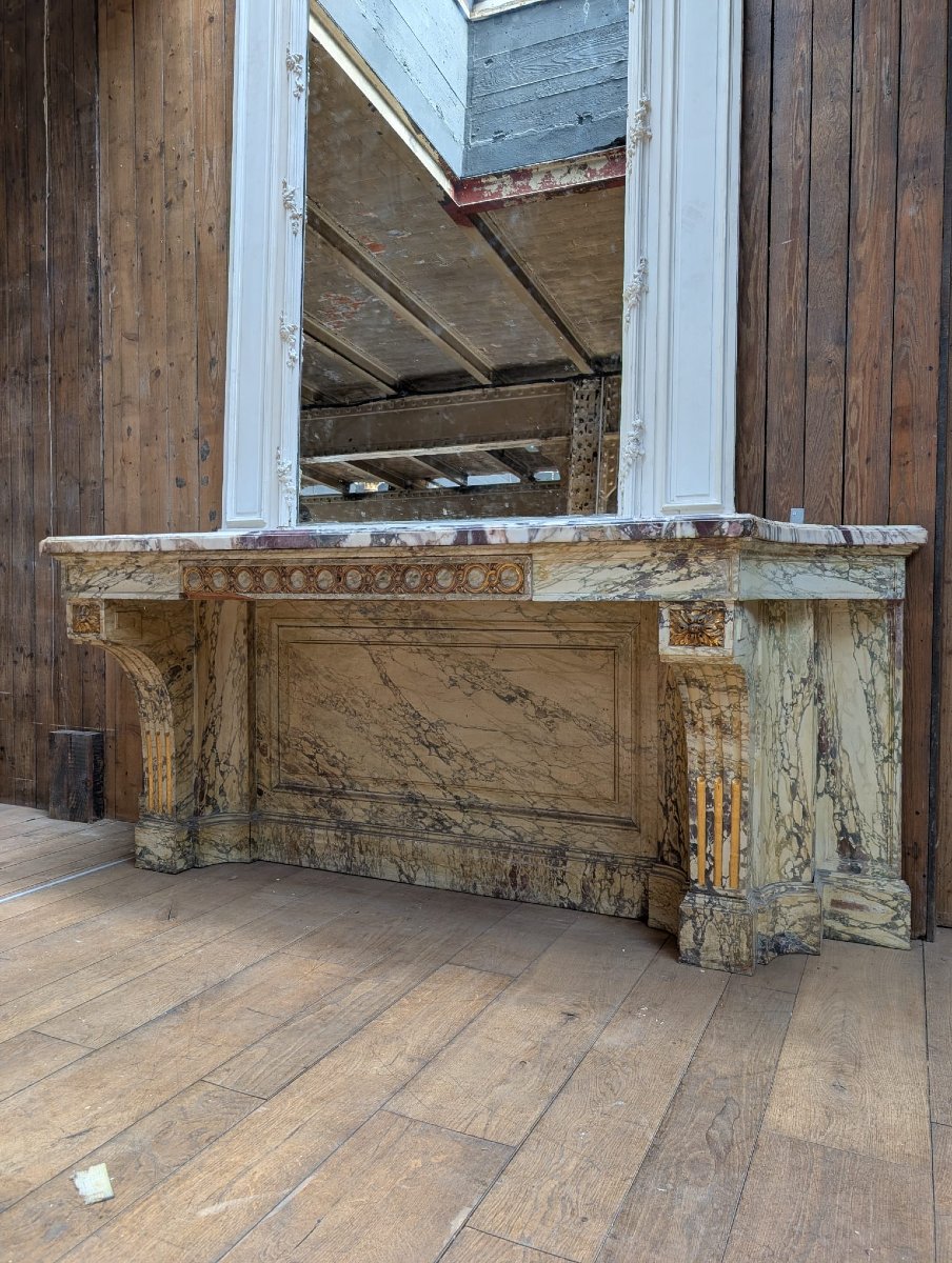 Louis XVI-style Console Table In Wood Painted To Look Like Marble, With A Marble Top-photo-3