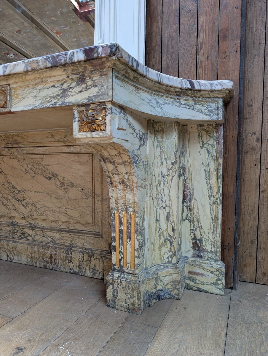Louis XVI-style Console Table In Wood Painted To Look Like Marble, With A Marble Top-photo-4