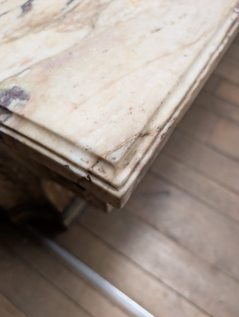 Louis XVI-style Console Table In Wood Painted To Look Like Marble, With A Marble Top-photo-6