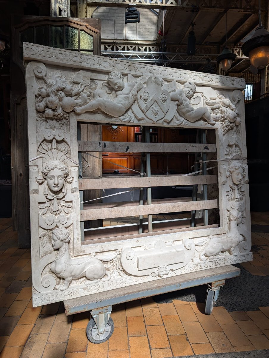 Pair Of Monumental Stucco Frames With Renaissance Decoration, 196 X 176 X 13 Cm-photo-3