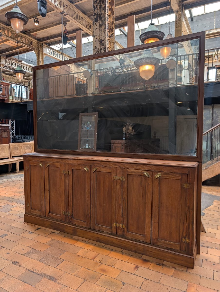 Antique Wooden Bar Back, With A Tall Glass Section (circa 1950), 254 X 285 X 30 Cm-photo-2