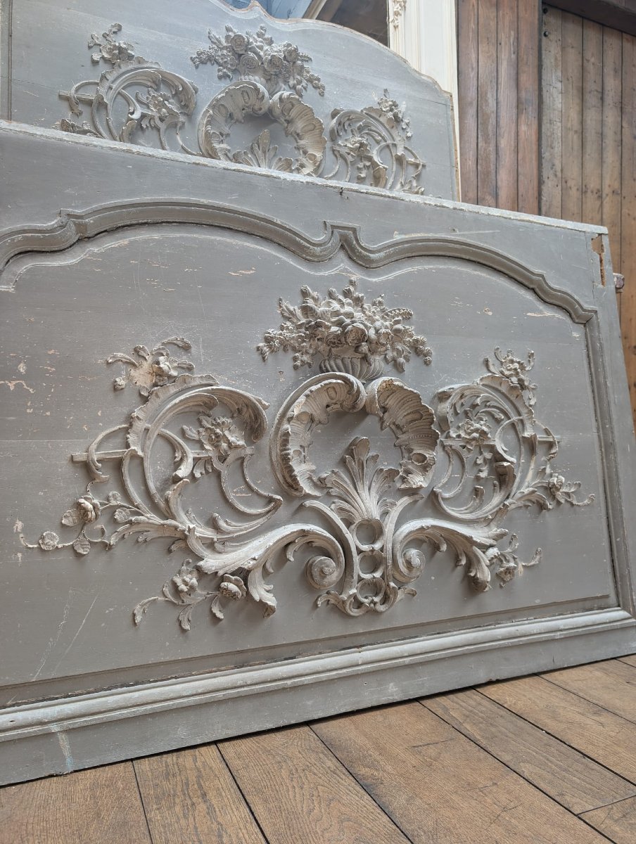Pair Of Louis XV Transom Windows Made Of Carved Wood With Rocaille Decoration, 150 X 101 Cm-photo-2