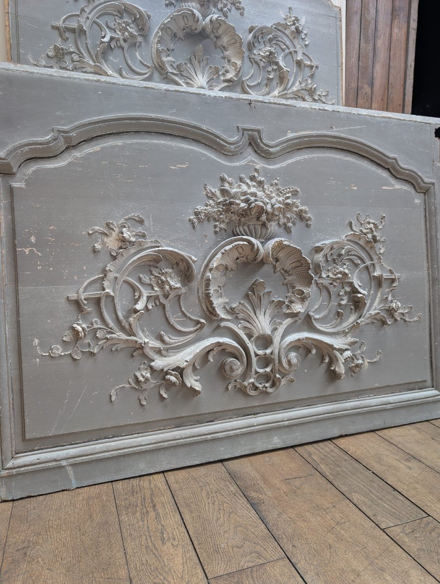Pair Of Louis XV Transom Windows Made Of Carved Wood With Rocaille Decoration, 150 X 101 Cm-photo-3
