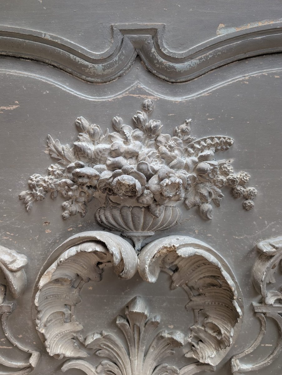 Pair Of Louis XV Transom Windows Made Of Carved Wood With Rocaille Decoration, 150 X 101 Cm-photo-1