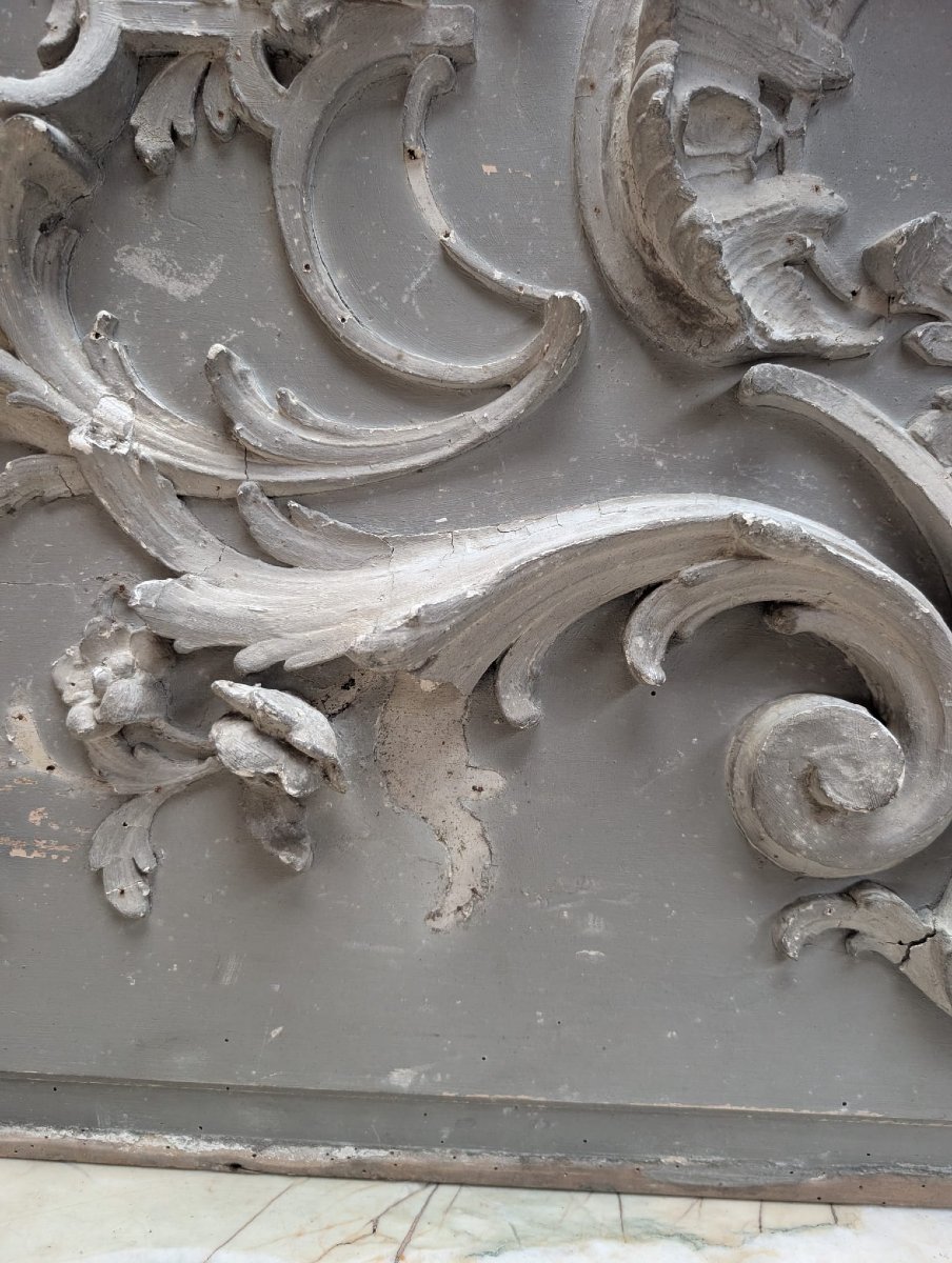 Pair Of Louis XV Transom Windows Made Of Carved Wood With Rocaille Decoration, 150 X 101 Cm-photo-2