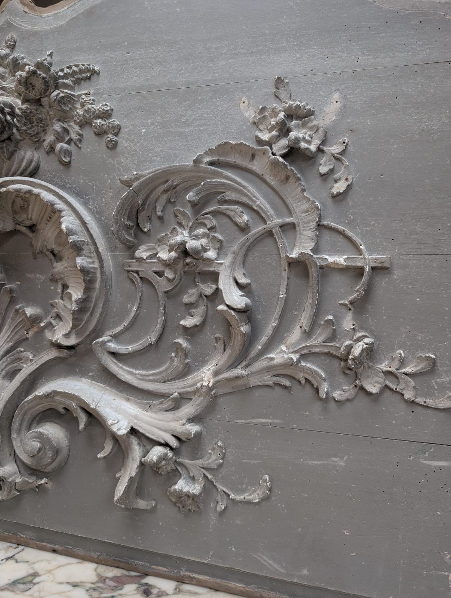 Pair Of Louis XV Transom Windows Made Of Carved Wood With Rocaille Decoration, 150 X 101 Cm-photo-3