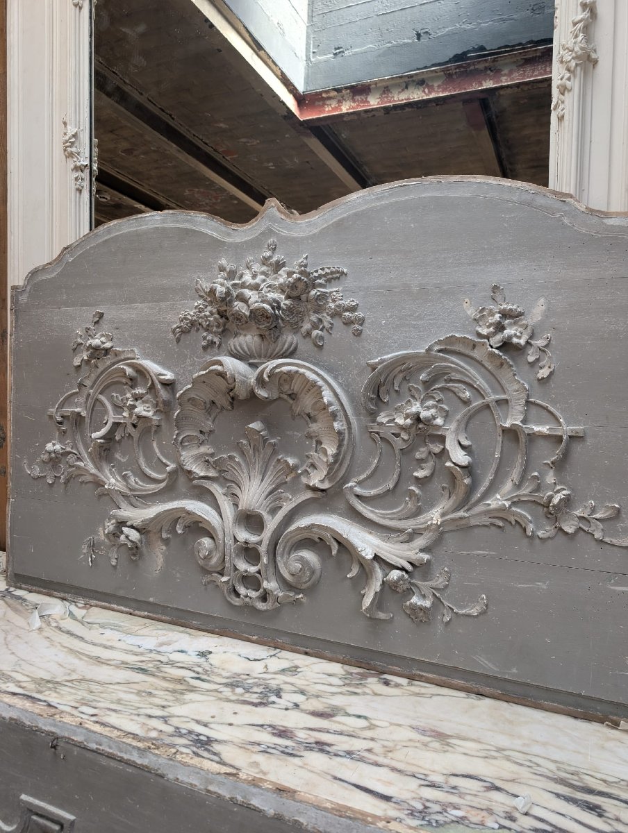 Pair Of Louis XV Transom Windows Made Of Carved Wood With Rocaille Decoration, 150 X 101 Cm-photo-4