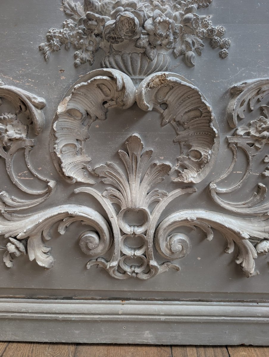 Pair Of Louis XV Transom Windows Made Of Carved Wood With Rocaille Decoration, 150 X 101 Cm-photo-5