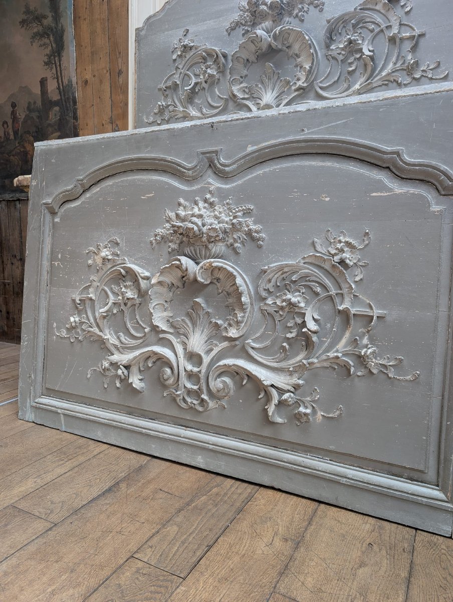 Pair Of Louis XV Transom Windows Made Of Carved Wood With Rocaille Decoration, 150 X 101 Cm-photo-6