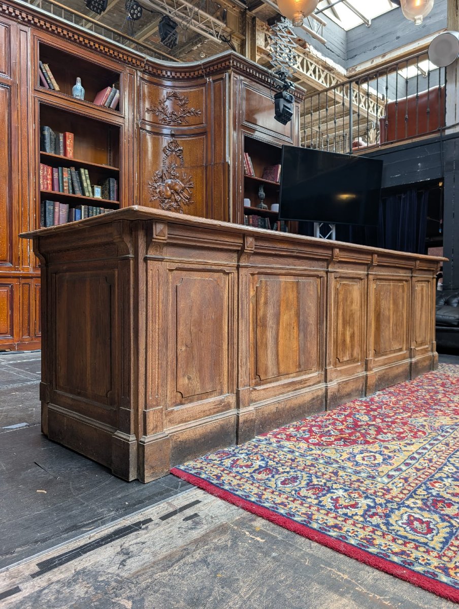 Antique Solid Oak Store Counter, 285 X 85 X 84 Cm-photo-2