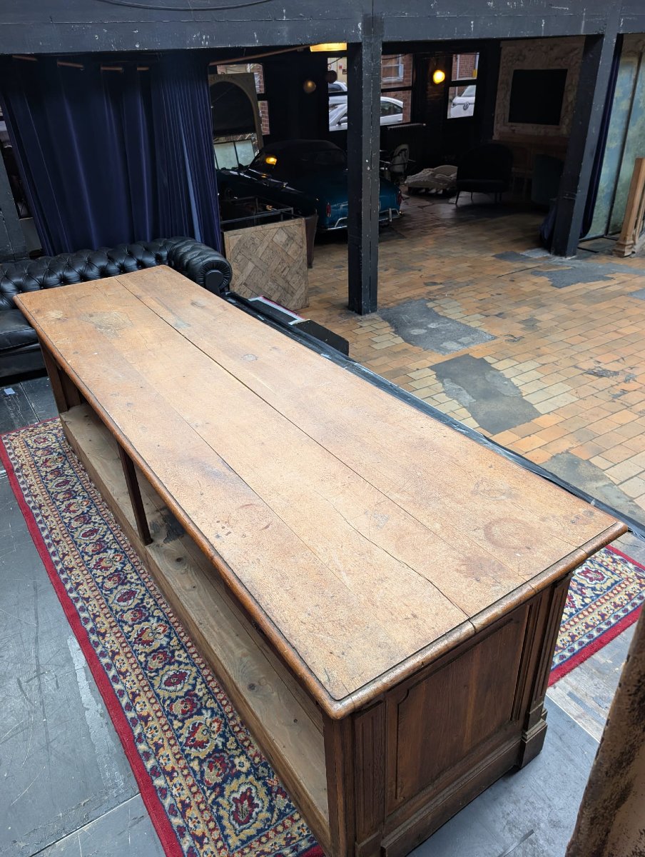 Antique Solid Oak Store Counter, 285 X 85 X 84 Cm-photo-4