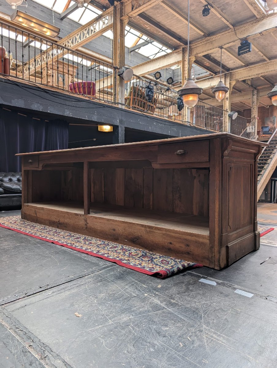 Antique Solid Oak Store Counter, 285 X 85 X 84 Cm-photo-1