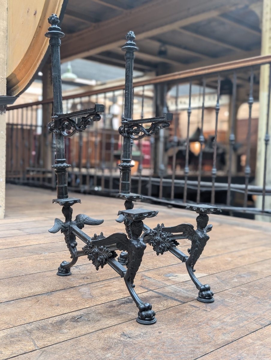 Pair Of Patinated Bronze Shelf Brackets Decorated With Winged Sphinxes, 6 X 88 X 48 Cm-photo-5