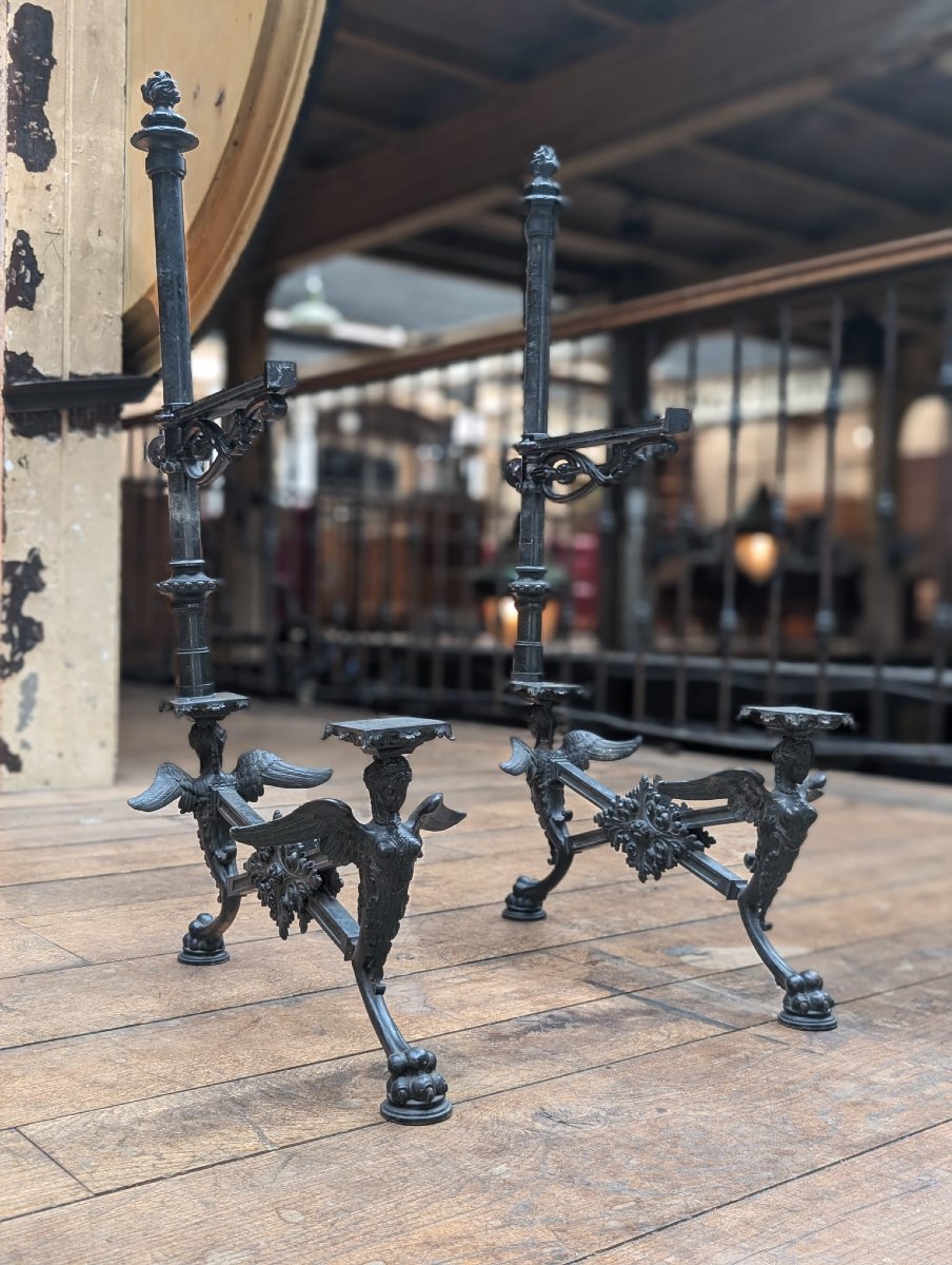 Pair Of Patinated Bronze Shelf Brackets Decorated With Winged Sphinxes, 6 X 88 X 48 Cm