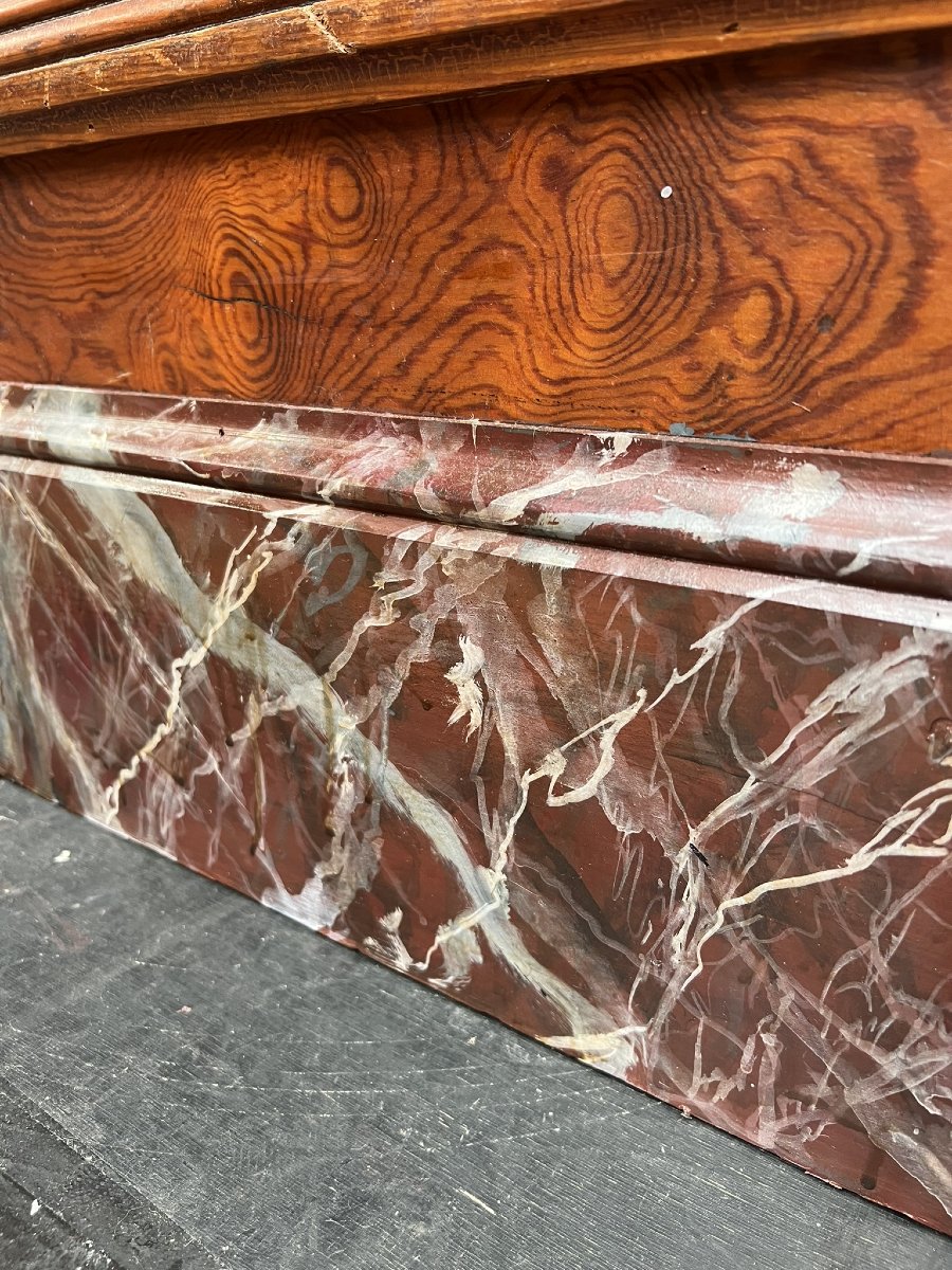 Large Antique Wooden Bar Counter With Faux-marble Base — Early 20th Century, 65 X 112 X 574 Cm-photo-8