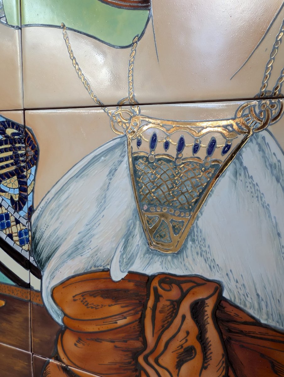 Ensemble de 4 panneaux émaux sur faïence, d’après Mucha « Les Pierres précieuses », 65 x 167 cm-photo-3