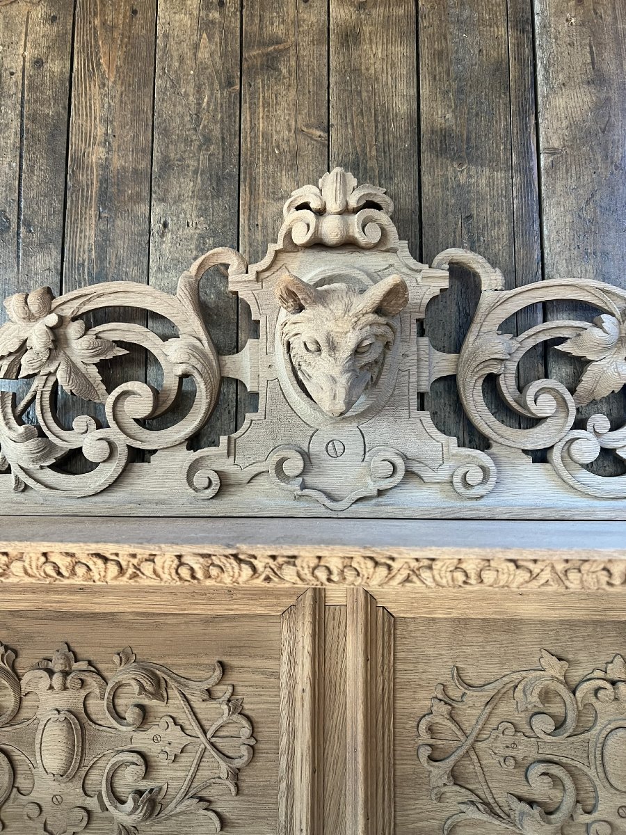 Buffet deux corps de style Henri II en chêne décapé, 120 x 210 x 53 cm-photo-3