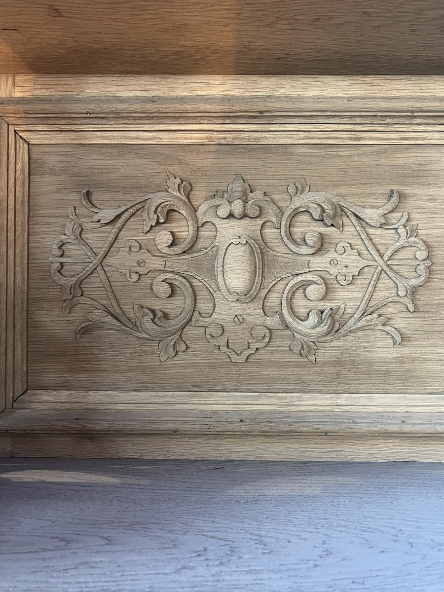 Buffet deux corps de style Henri II en chêne décapé, 120 x 210 x 53 cm-photo-4