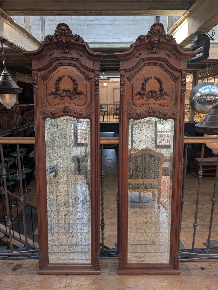 Paire de trumeaux de style Louis XV en bois sculpté, 56,5 x 182 x 12 cm-photo-2