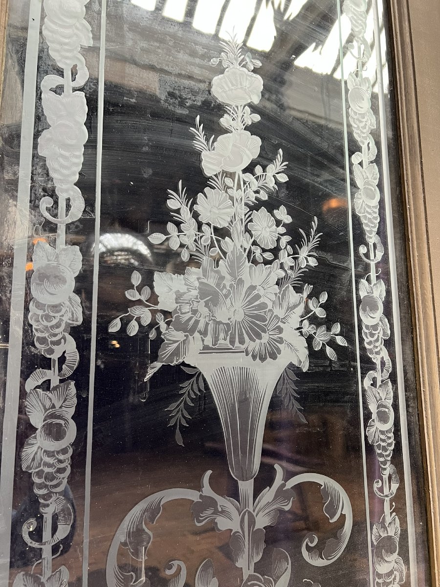 Ensemble de quatre portes anciennes en verre gravé, style Napoléon III, 266 x 291 cm-photo-4