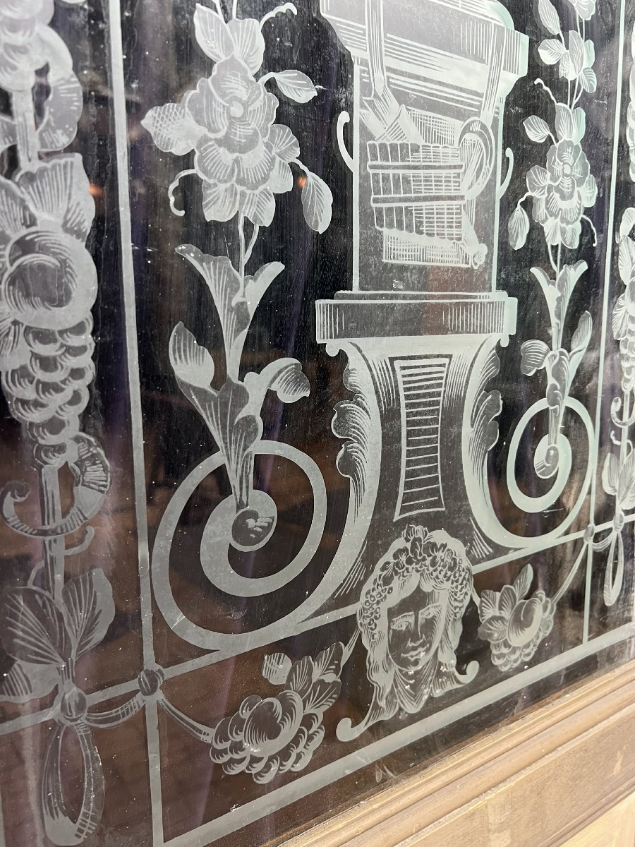 Ensemble de quatre portes anciennes en verre gravé, style Napoléon III, 266 x 291 cm-photo-5