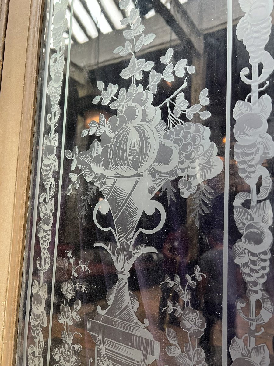 Ensemble de quatre portes anciennes en verre gravé, style Napoléon III, 266 x 291 cm-photo-6