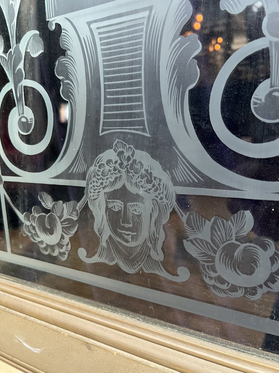 Ensemble de quatre portes anciennes en verre gravé, style Napoléon III, 266 x 291 cm-photo-7
