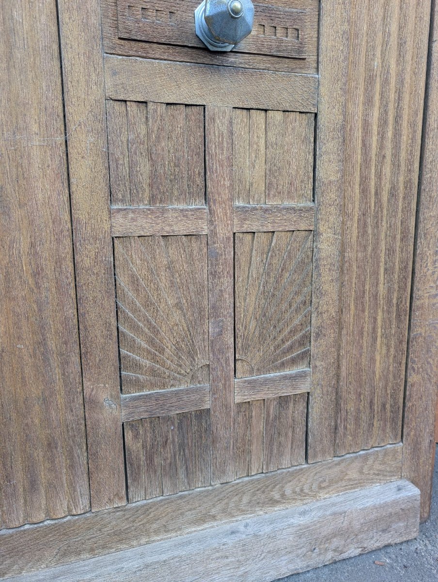 Porte d’entrée Art déco en chêne, grille en ferronnerie et vitrages, 98 x 210 cm-photo-3