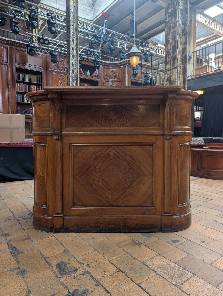 Antique Walnut Reception Desk, 19th-century Reception Counter, 138 X 105 X 90 Cm-photo-3
